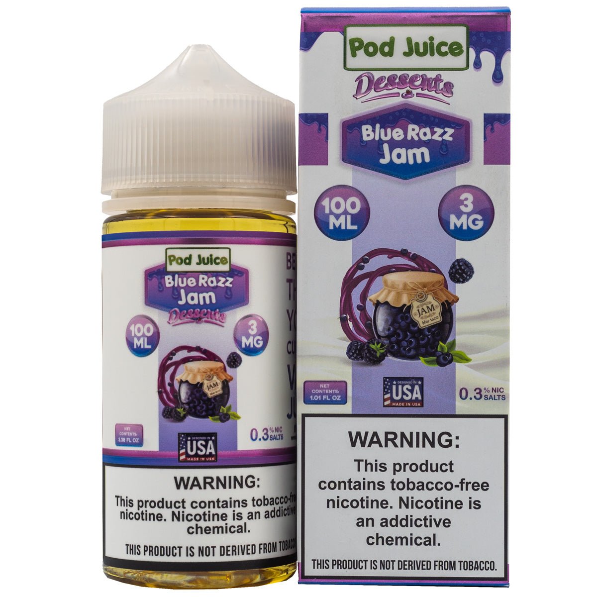 POD JUICE E-LIQUID BLUE RAZZ JAM - 100ML - EJUICEOVERSTOCK.COM