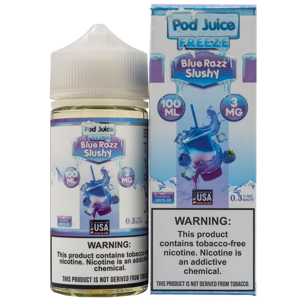 POD JUICE E-LIQUID BLUE RAZZ SLUSHY ICE- 100ML - EJUICEOVERSTOCK.COM