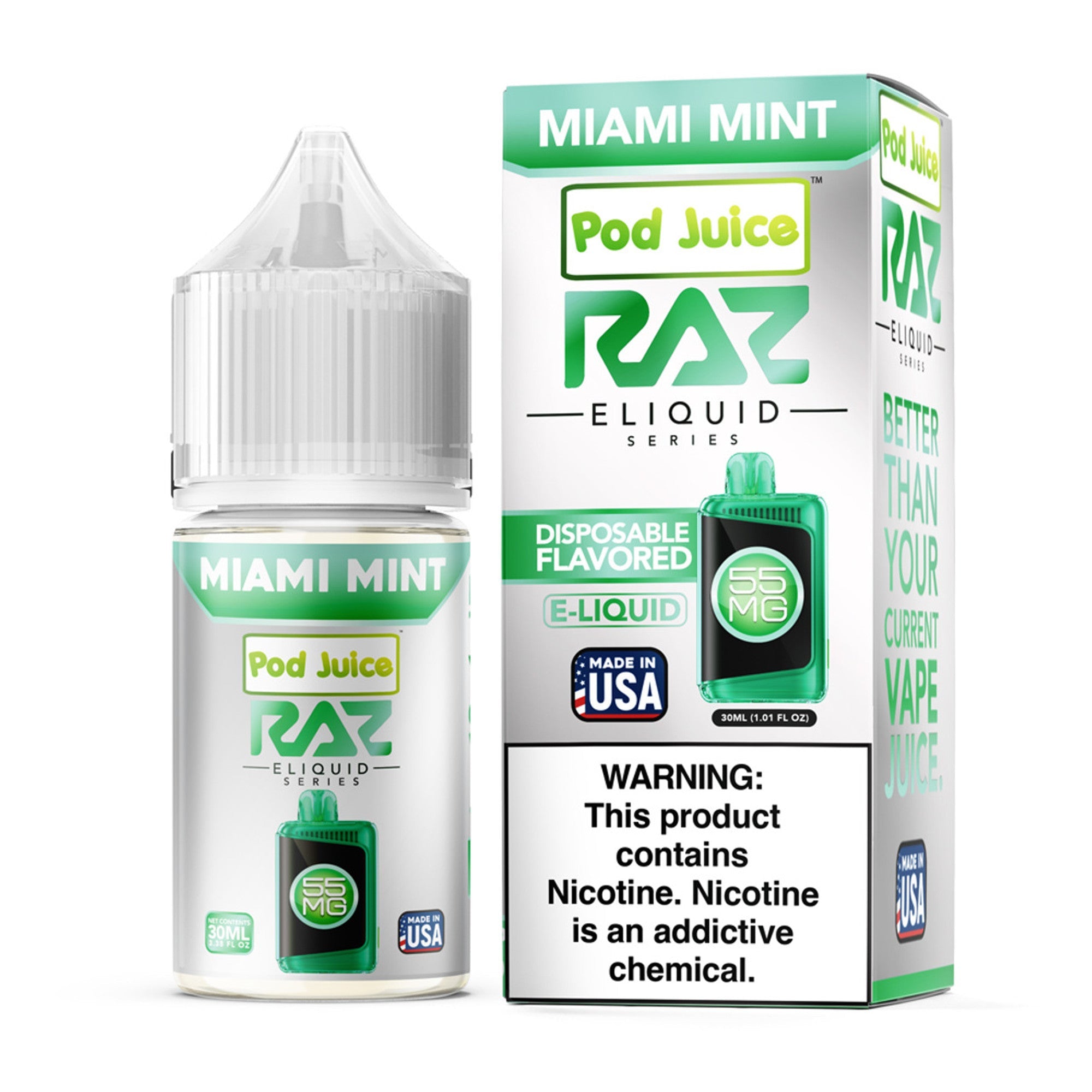 POD JUICE X RAZ - MIAMI MINT - 30ML - EJUICEOVERSTOCK.COM