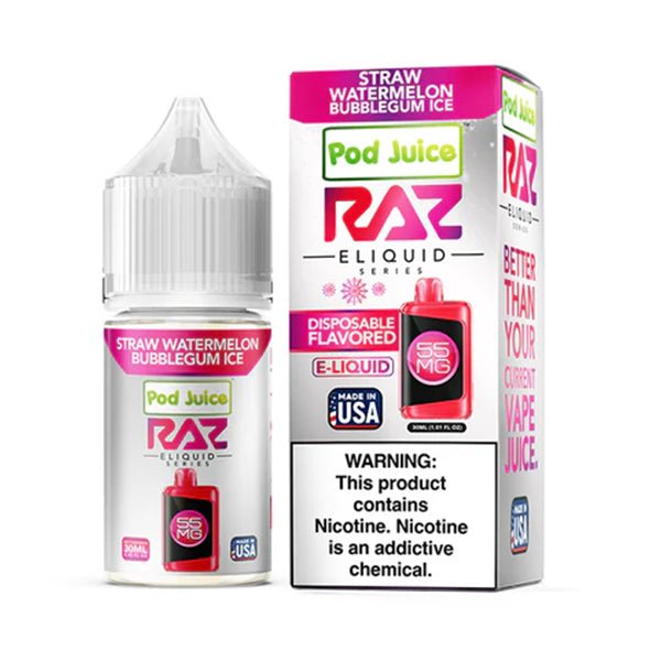 POD JUICE X RAZ - STRAW WATERMELON BUBBLEGUM ICE - 30ML - EJUICEOVERSTOCK.COM