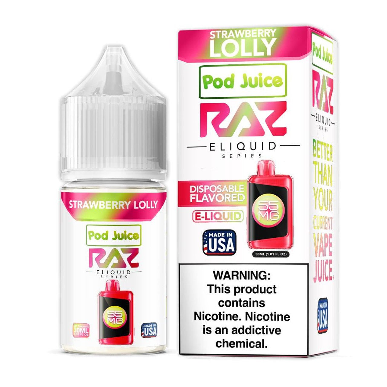 POD JUICE X RAZ - STRAWBERRY LOLLY - 30ML - EJUICEOVERSTOCK.COM